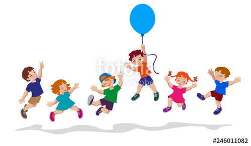 500x291 Vector Illustration Of Happy Kids Jumping Together Stock Image