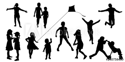 500x250 Silhouettes Of Children In Various Poses Children Play, Walk, Run