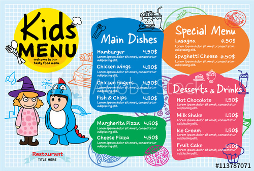 Colorful Kids Meal Menu Vector Template Illustration 500x337 Colorful Kids Meal Menu Vector Template Illustration