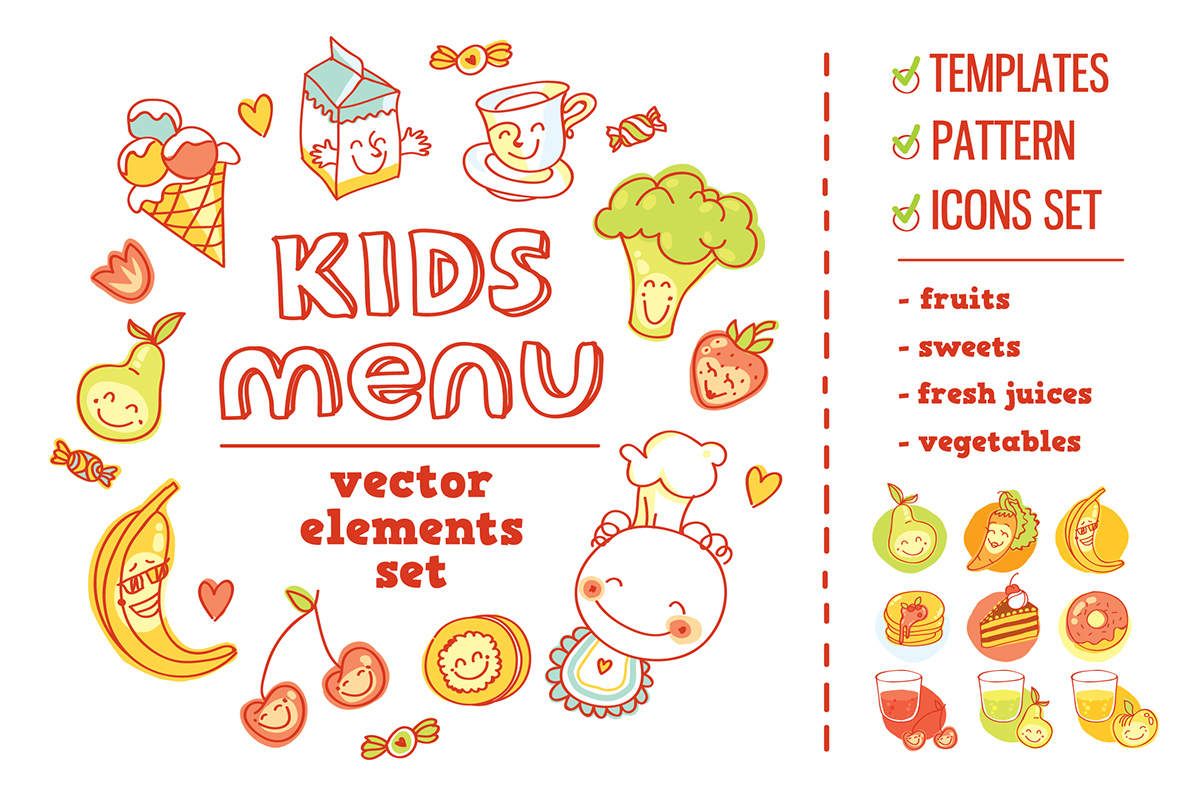 Kids Menu Vector Illustrations Set On Behance 1200x798 Kids Menu Vector Illustrations Set On Behance