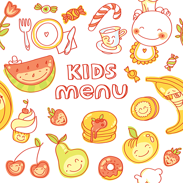 Kids Menu Vector Illustrations Set On Student Show 600x600 Kids Menu Vector Illustrations Set On Student Show