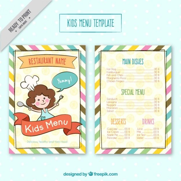 Kids Menu Template With Colores Stripes Free Vector Children 626x626 Kids Menu Template With Colores Stripes Free Vector Children