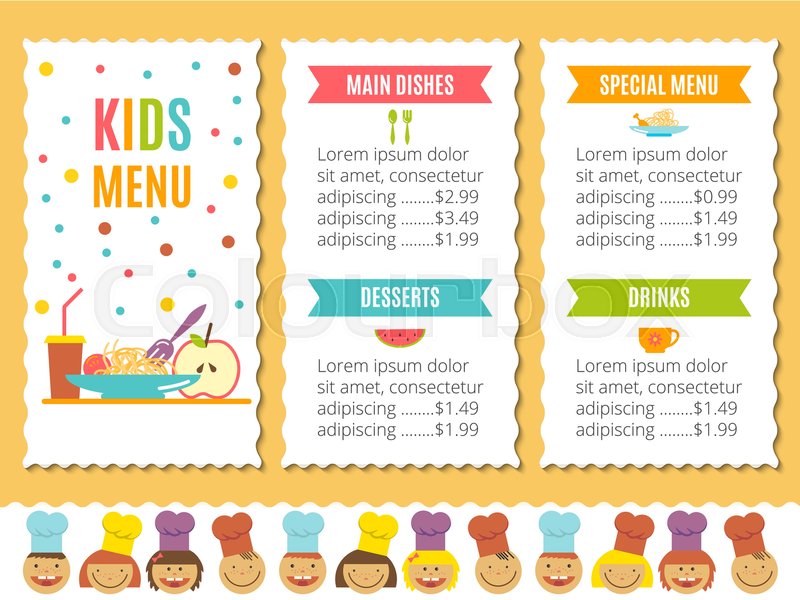 Cute Colorful Kids Meal Menu Vector Stock Vector Colourbox 800x600 Cute Colorful Kids Meal Menu Vector Stock Vector Colourbox
