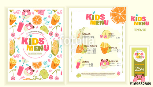 Cute Colorful Kids Meal Menu Vector Template Funny Snacks, Fruits 500x284 Cute Colorful Kids Meal Menu Vector Template Funny Snacks, Fruits