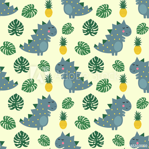 Cute Dinosaur With Pineapple And Palm Leaves Seamless Pattern 500x500 Cute Dinosaur With Pineapple And Palm Leaves Seamless Pattern