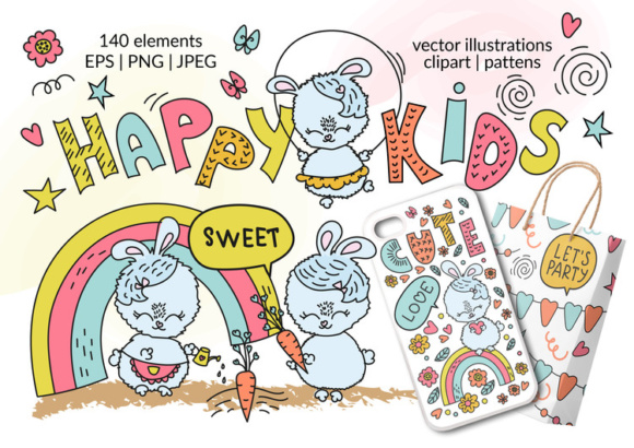 Happy Kids Vector Illustration Seamless Pattern Alphabet Set 580x410 Happy Kids Vector Illustration Seamless Pattern Alphabet Set