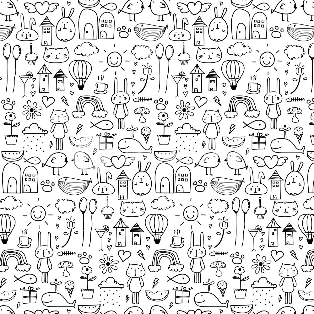 Pattern With Line Hand Drawn Doodle Lovely Background For Kid 1000x1000 Pattern With Line Hand Drawn Doodle Lovely Background For Kid