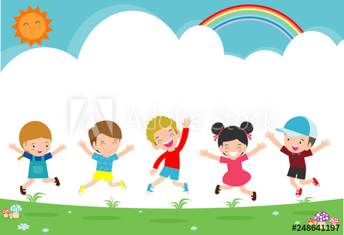 500x342 Kids Jumping On The Playground, Children Jump With Joy, Happy