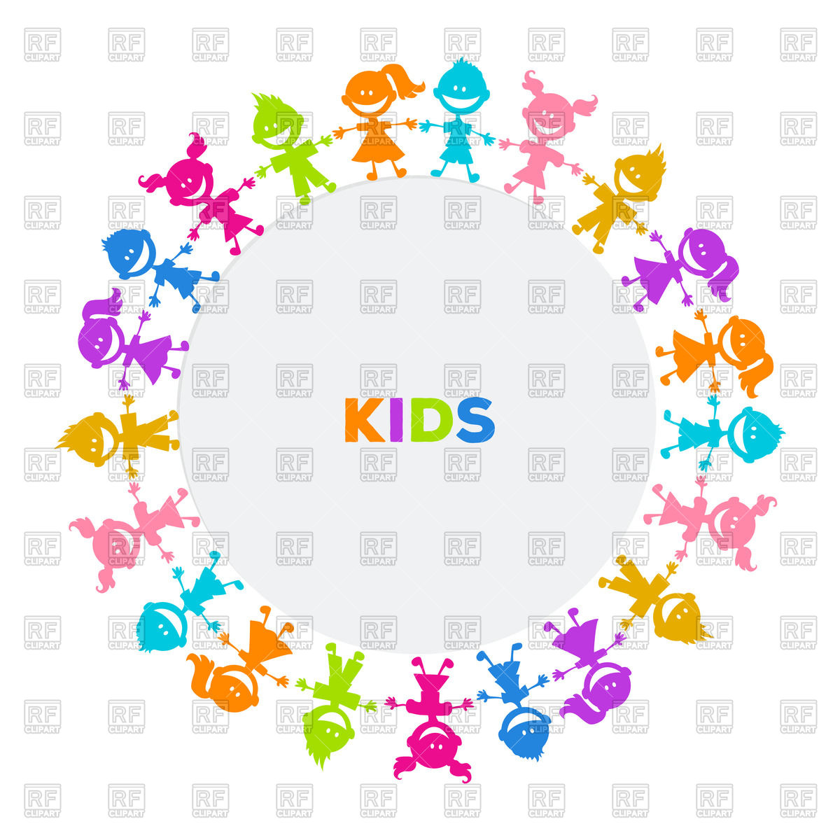 1200x1200 Round Frame With Colorful Silhouettes Of Kids Vector Image
