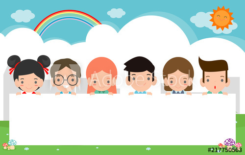 500x316 Kids Peeping Behind Placard,cute Little Children On Background