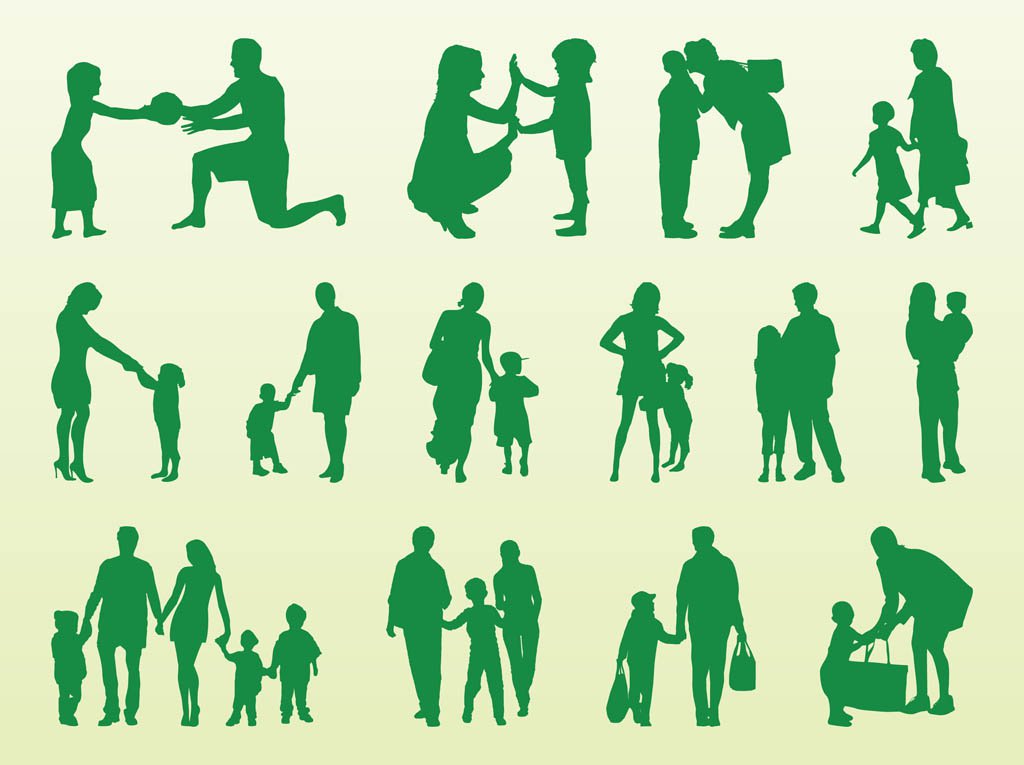 Kids And Parents Silhouettes Vector Art Graphics 1024x765 Kids And Parents Silhouettes Vector Art Graphics