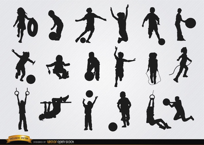 Kids Playing Silhouettes Set Free Vector Download 400x284 Kids Playing Silhouettes Set Free Vector Download