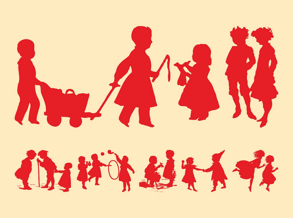 Playing Kids Silhouettes Vector Art Graphics 1024x765 Playing Kids Silhouettes Vector Art Graphics