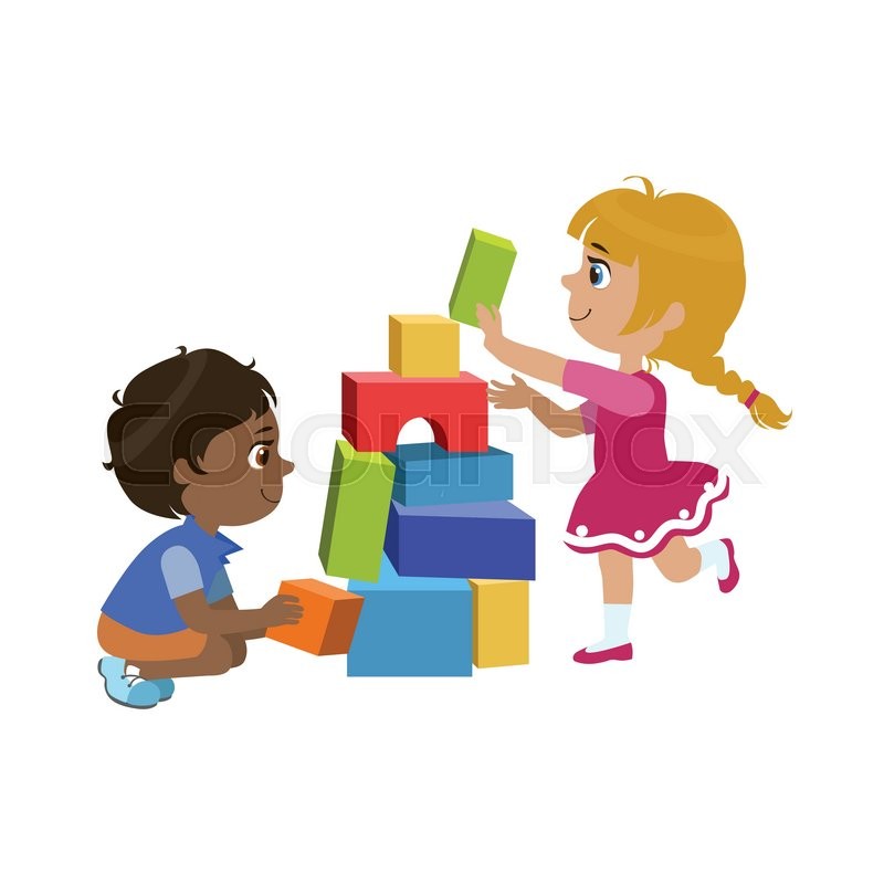 800x800 Kids Playing Bricks Colorful Simple Stock Vector Colourbox