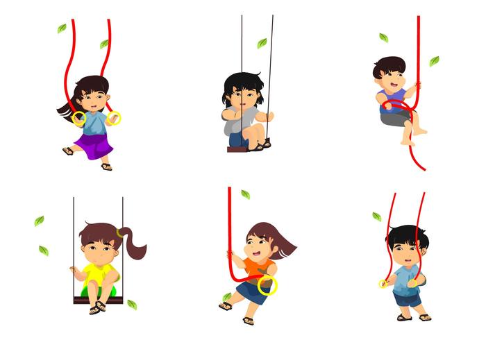 700x490 Kids Playing Rope Swings Vector Illustration
