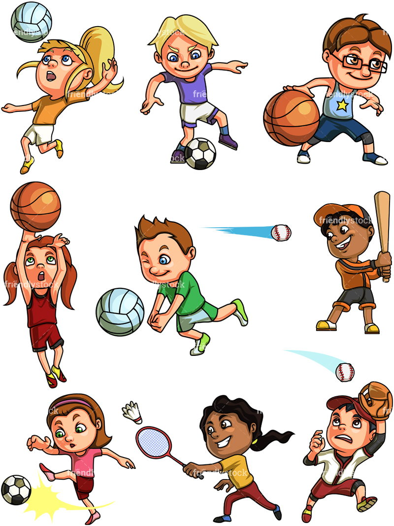 800x1067 Kids Playing Sports Cartoon Clipart Vector