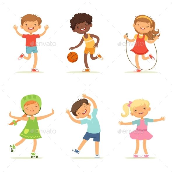590x590 Kids Playing In Active Games Vector Illustrations Of Funny