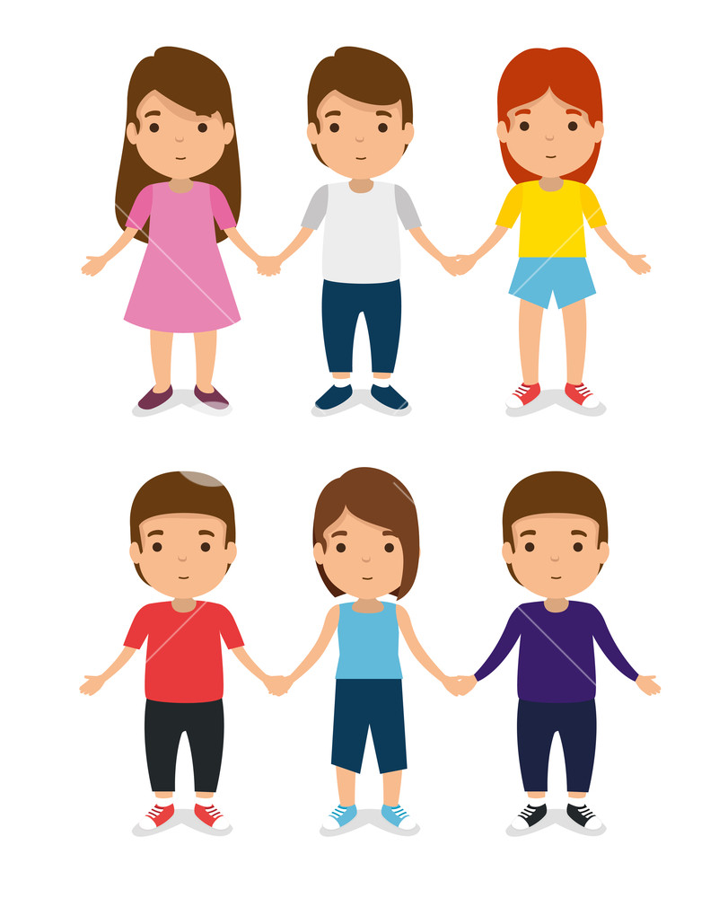 801x1000 Set Kids Together With Casual Clothes And Play Vector Illustration