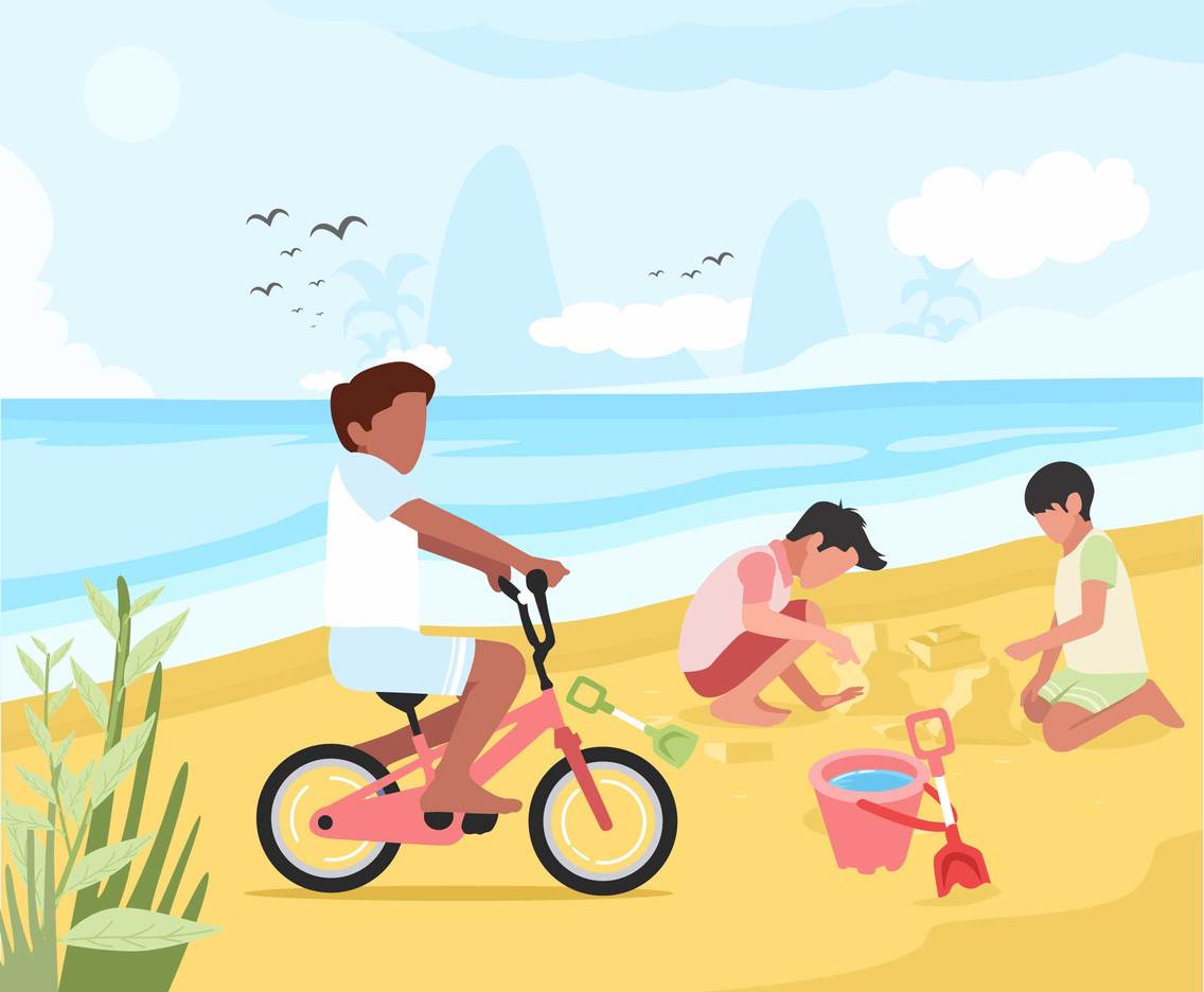 1136x936 Kids Playing At The Beach Vector Vector Art Graphics