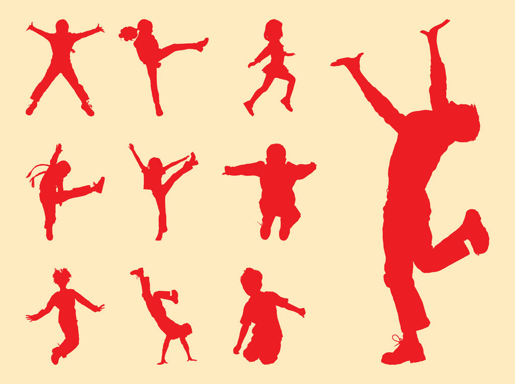 Playing Kids Silhouettes Set Vector Art Graphics 1024x765 Playing Kids Silhouettes Set Vector Art Graphics