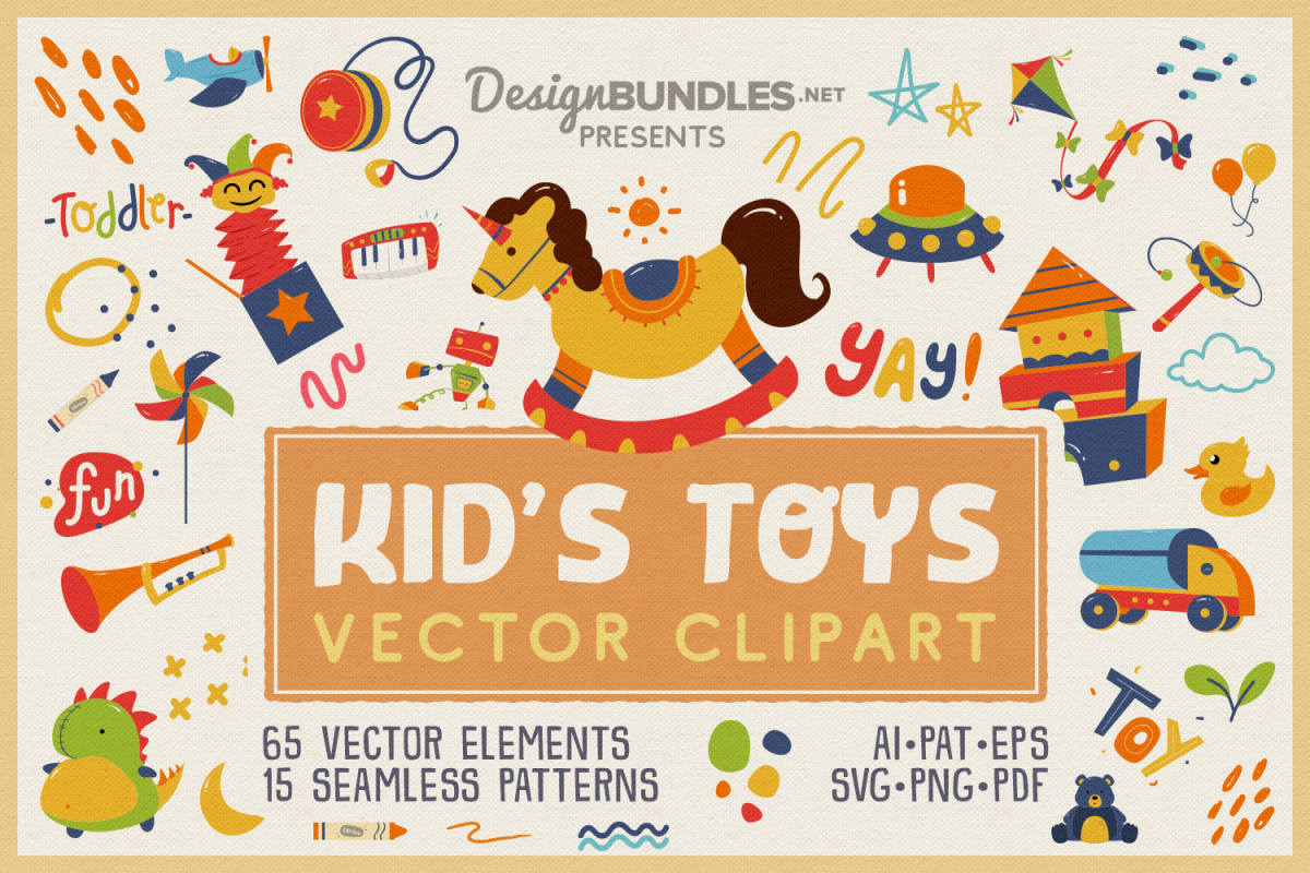 1200x800 Kid's Toys Vector Cliparts Seamless Patterns