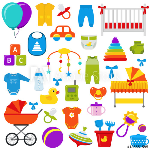 500x500 Baby Toys Vector Graphics Baby Shower Elements Set Kids Icons