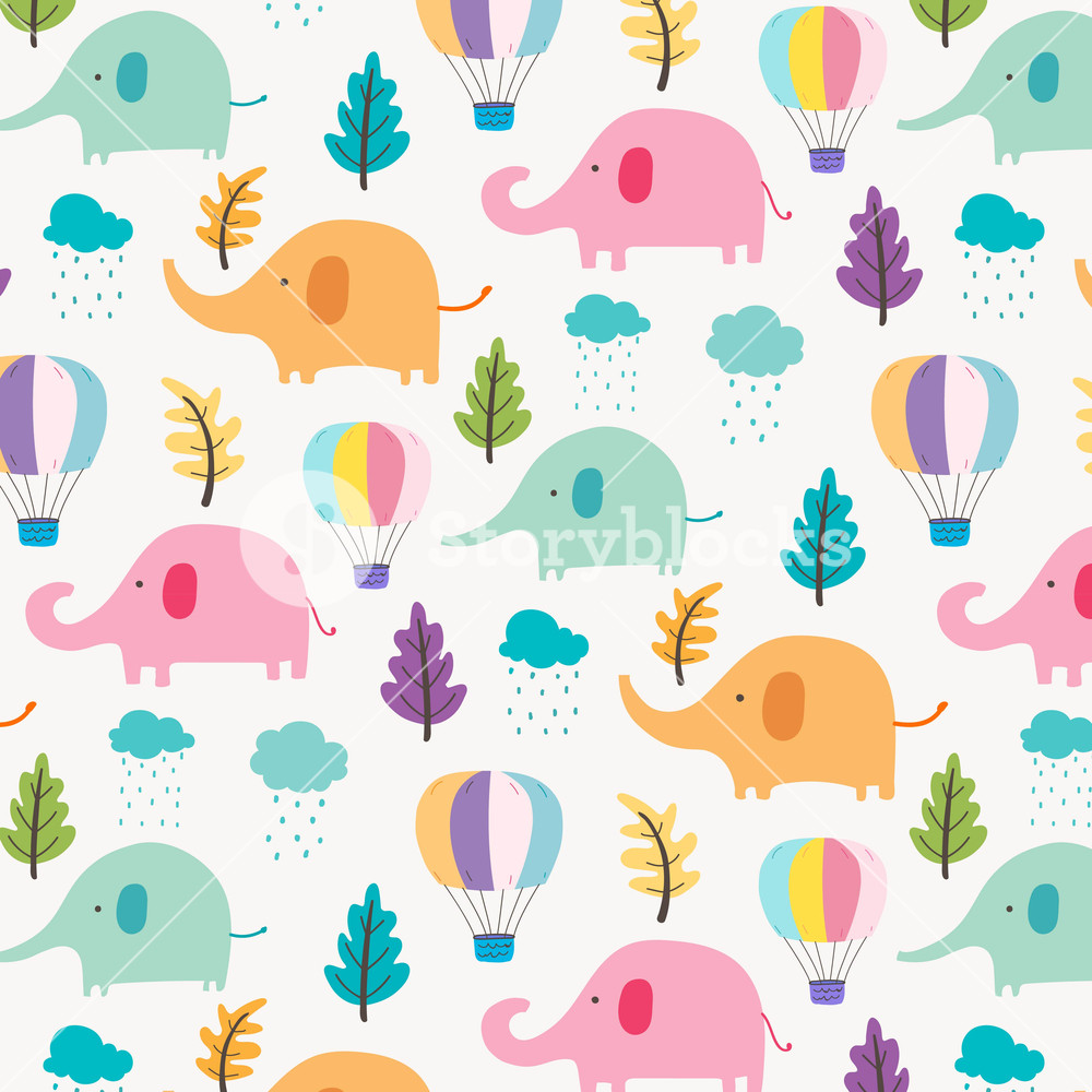 1000x1000 Cute Elephant Pattern Background For Kids Vector Illustration