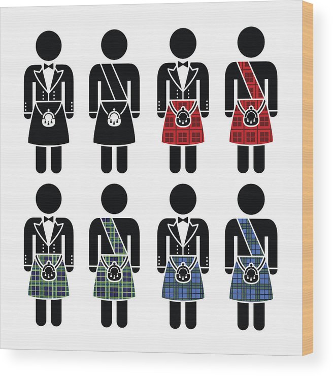 Scotsman, Man Wearing Kilt Vector Icons Set Wood Print 656x740 Scotsman, Man Wearing Kilt Vector Icons Set Wood Print