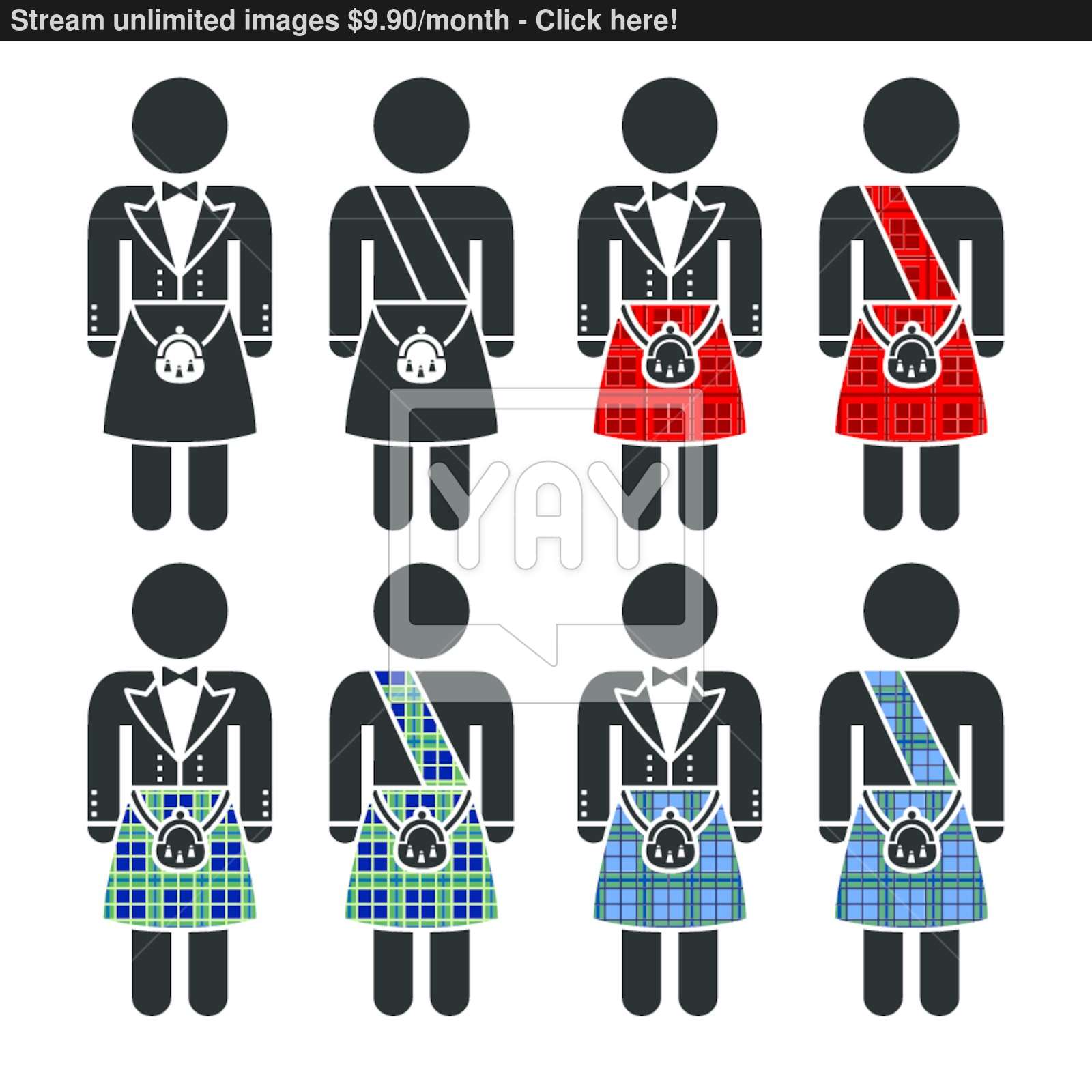 Scotsman, Man Wearing Kilt Vector Icons Set Vector 1600x1600 Scotsman, Man Wearing Kilt Vector Icons Set Vector