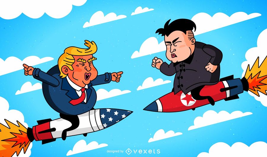 900x529 Donald Trump And Kim Jong Un Cartoon On Missiles Against Each