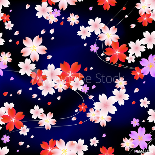 500x500 Japanese Cherry Blossom Kimono Seamless Pattern Vector