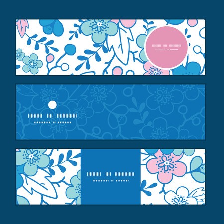 450x450 Vector Blue And Pink Kimono Blossoms Horizontal Banners Set