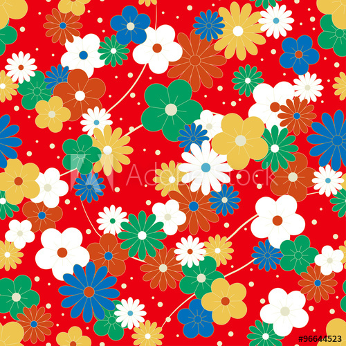 500x500 Japanese Cherry Blossom Floral Kimono Seamless Pattern Vector