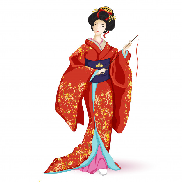 626x626 Japanese Princess In Red Kimono Vector Premium Download