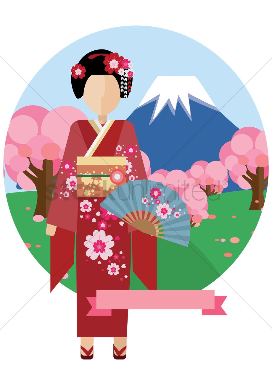 919x1300 Japanese Woman Dressed In Kimono Vector Image