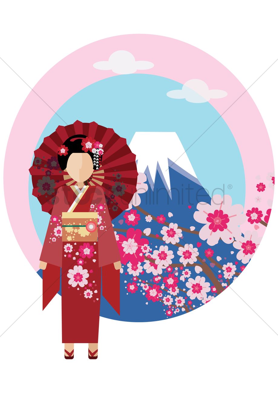 919x1300 Japanese Woman Dressed In Kimono Vector Image