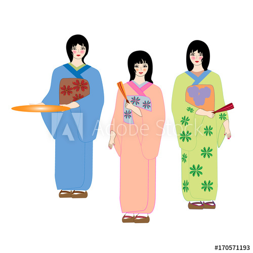 500x500 Beautiful Japanese Girl In A Kimono Vector Illustration