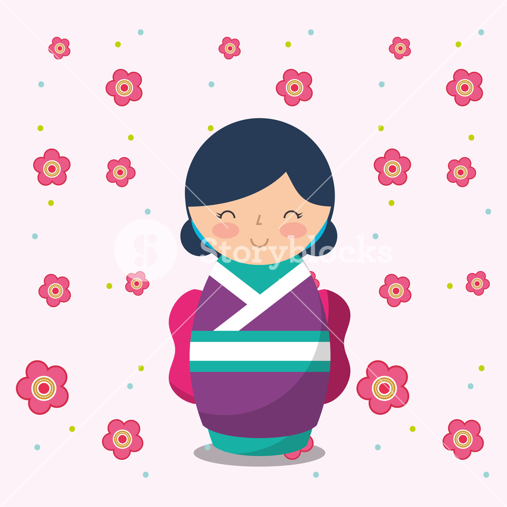1000x1000 Japanese Kokeshi Doll In Kimono Vector Illustration Royalty Free