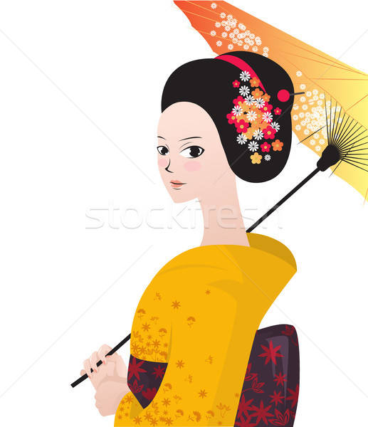 517x600 Beautiful Japanese Woman Wear Kimono Vector Illustration Maria