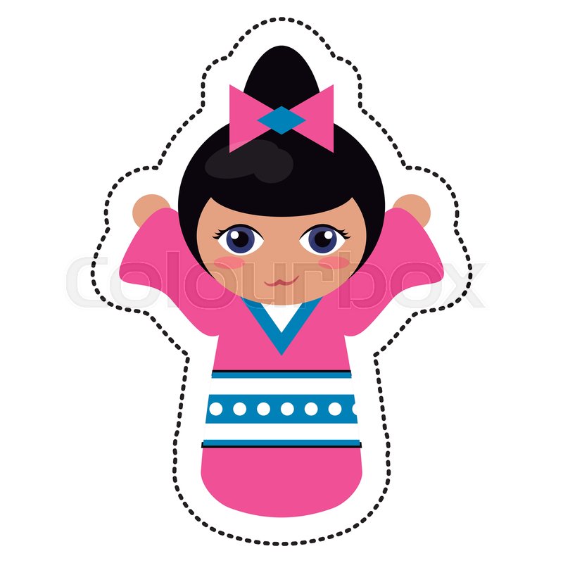 800x800 Doll Japanese Kokeshi Geisha Kimono Stock Vector Colourbox