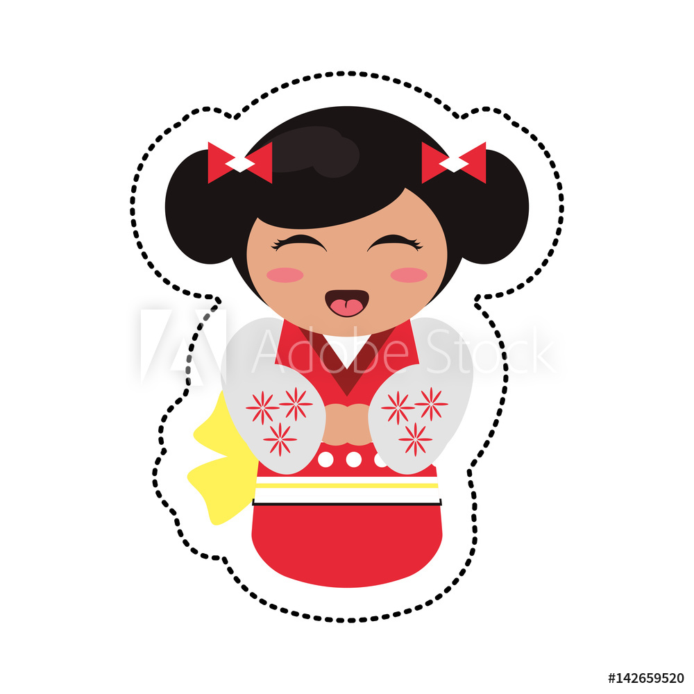 1000x1000 Fotografie, Obraz Doll Japanese Kokeshi Geisha Kimono Vector