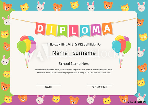500x355 Diploma For Kids, Certificate Background Vector Cute Preschool