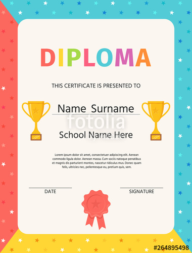 380x500 Kid Diploma Certificate Background Vector Winner Blank
