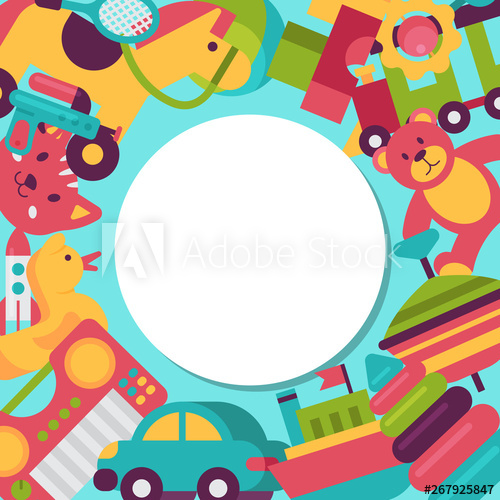 500x500 Baby Toy Round Pattern In Flat Cartoon Style Kids Game Teddy Bear