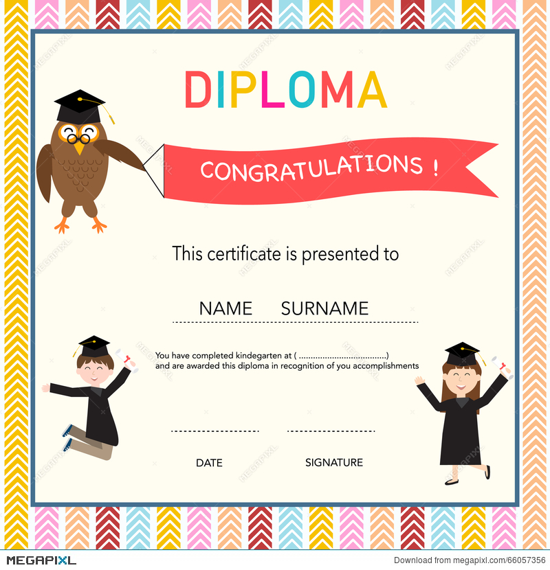 800x830 Certificate Of Kids Diploma, Preschool,kindergarten Template