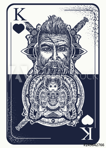 357x500 King Playing Card Tattoo And T Shirt Design Viking And Bear