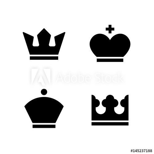500x500 Crown Vector Monochrome Icons Set Of Solid King Queen Black Icons