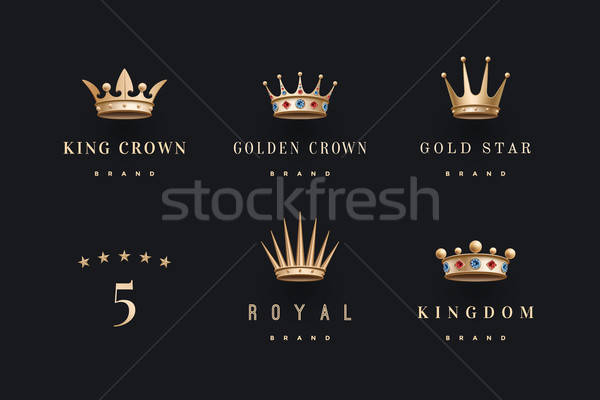 600x400 Set Of Royal Gold Crowns Icon And Logo Vector Illustration Foxys