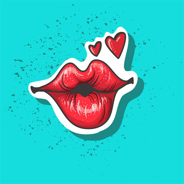 Lips Kiss Vector Patch, Sticker Isolated On Blue Patched Cool 600x600 Lips Kiss Vector Patch, Sticker Isolated On Blue Patched Cool