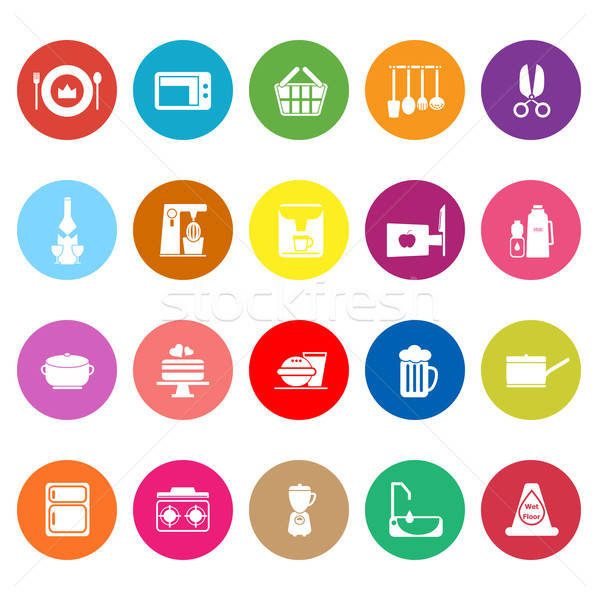600x600 Home Kitchen Flat Icons On White Background Vector Illustration